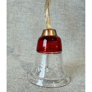 Vintage Czech Crystal Christmas Bell Ornament 24% PbO Hand Cut Red Glass Top